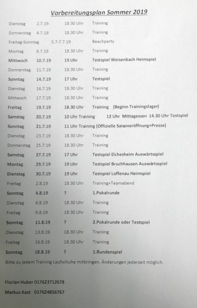 Vorbereitung auf die neue Runde 2019/20