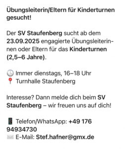 Übungsleiterin/Eltern für das Kinderturnen gesucht