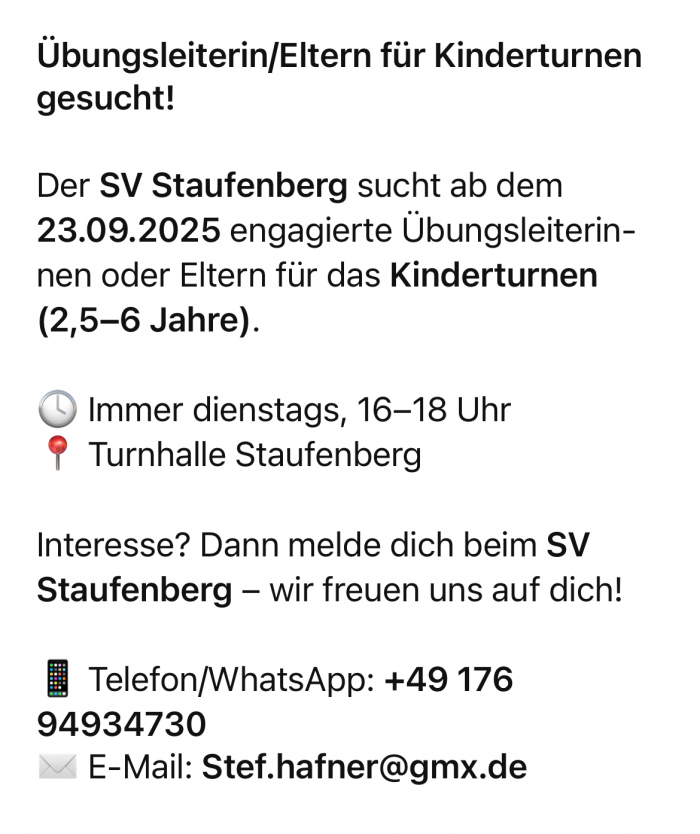 Übungsleiterin/Eltern für das Kinderturnen gesucht